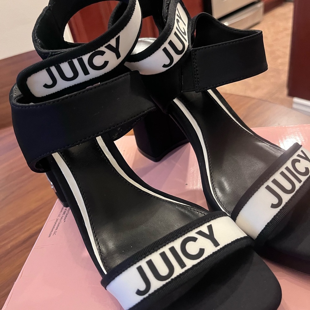 Juicy Couture Black and White Women's Sandals 4 inches Tall Heel New